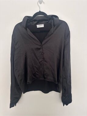 CJLA Black Silk-Blend Button Front Top